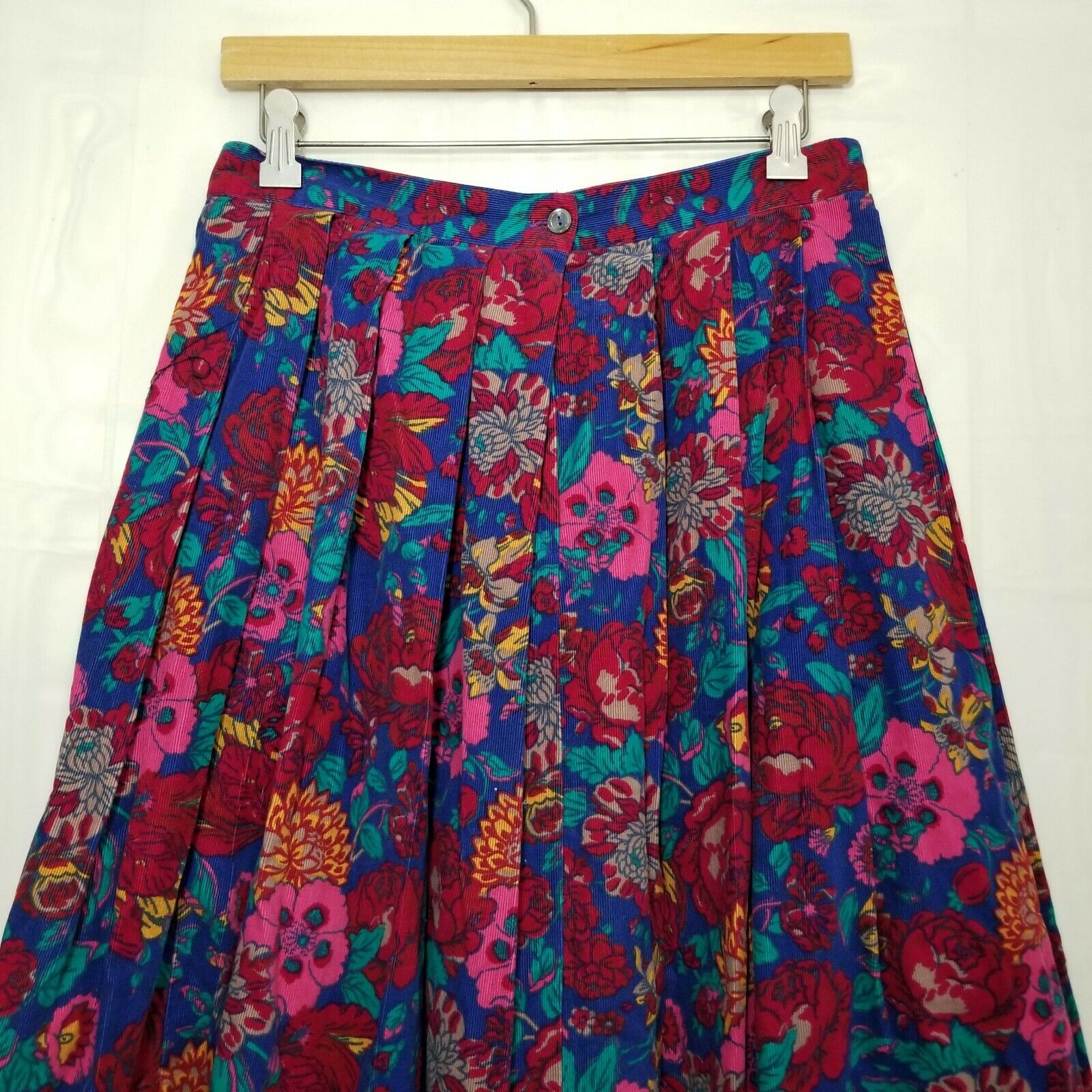 Vintage Laura Ashley corduroy midi skirt red sz 12 floral print pleated pockets - Fresh Stock Dated February 2026
