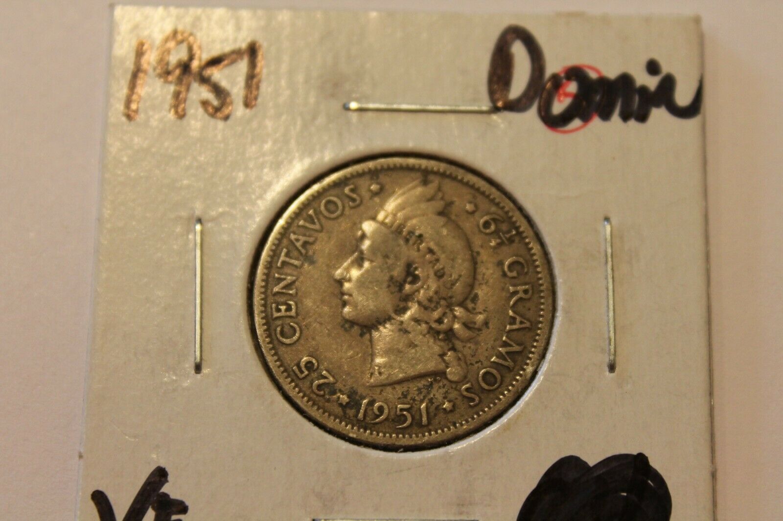 1951 Dominican Republic 25 Centavos - Dominicana Silver KM# 20 Rare 400k Minted - Fresh Stock Dated December 2025