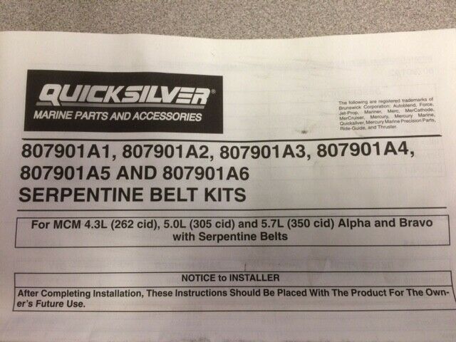 MERCURY QUICKSILVER STERNDRIVE SERPENTINE BELT KIT 807901A2 - Fresh Stock Dated February 2026