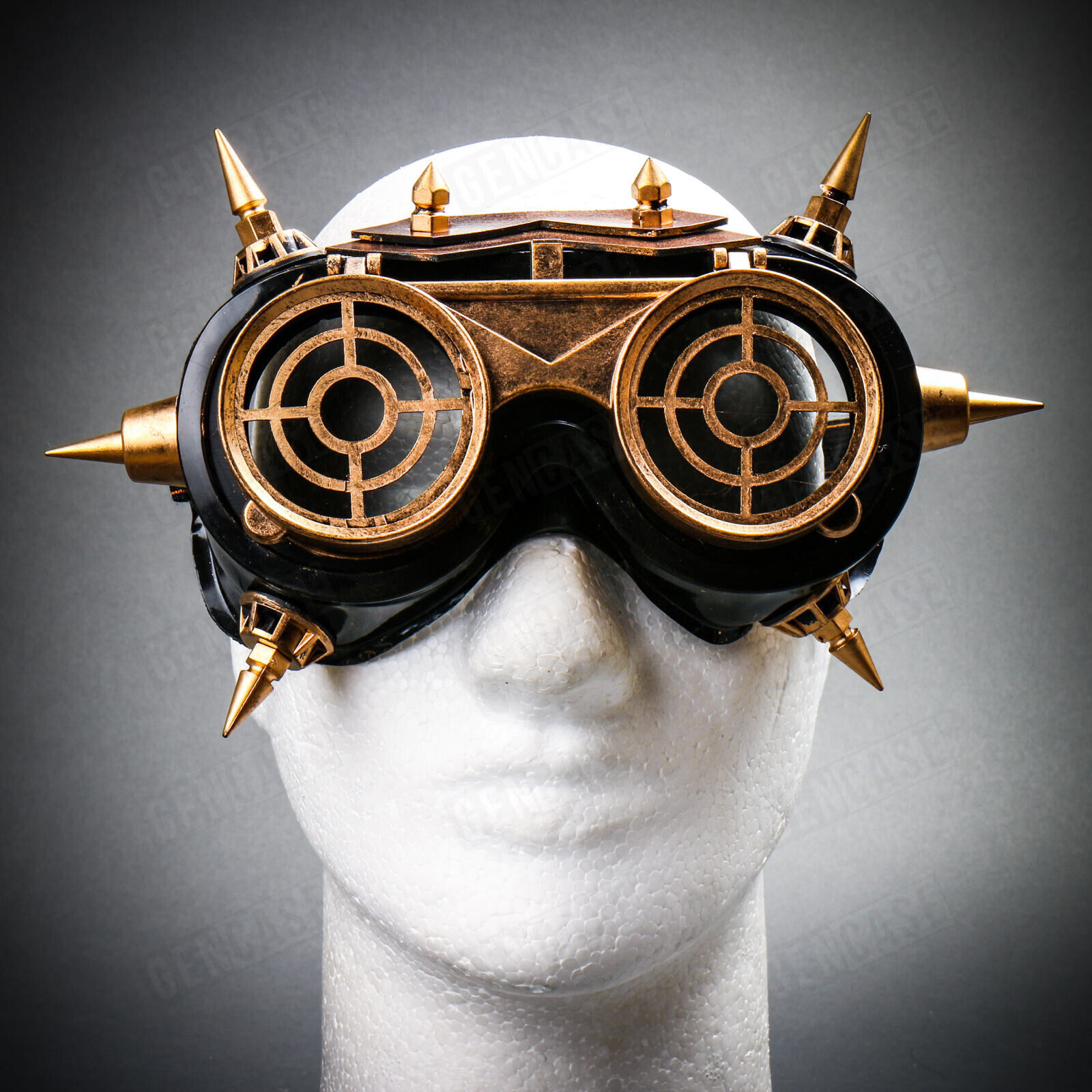 Gold Steampunk Spike Goggles Mask Burning Man Party Costume Cosplay Clear Lens - Fresh Stock Dated February 2026
