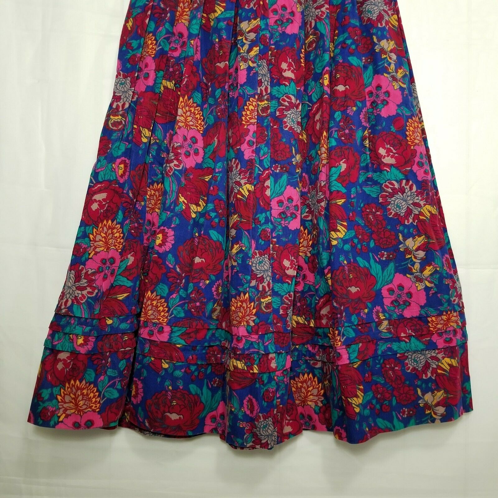 Vintage Laura Ashley corduroy midi skirt red sz 12 floral print pleated pockets - Fresh Stock Dated February 2026