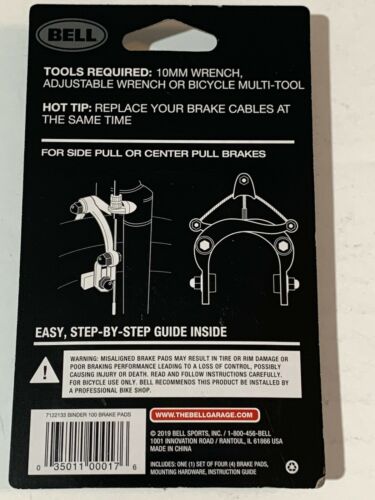 BELL Binder 100 Standard Bike Brake Pads (fits most caliper brakes) - Fresh Stock Dated February 2026