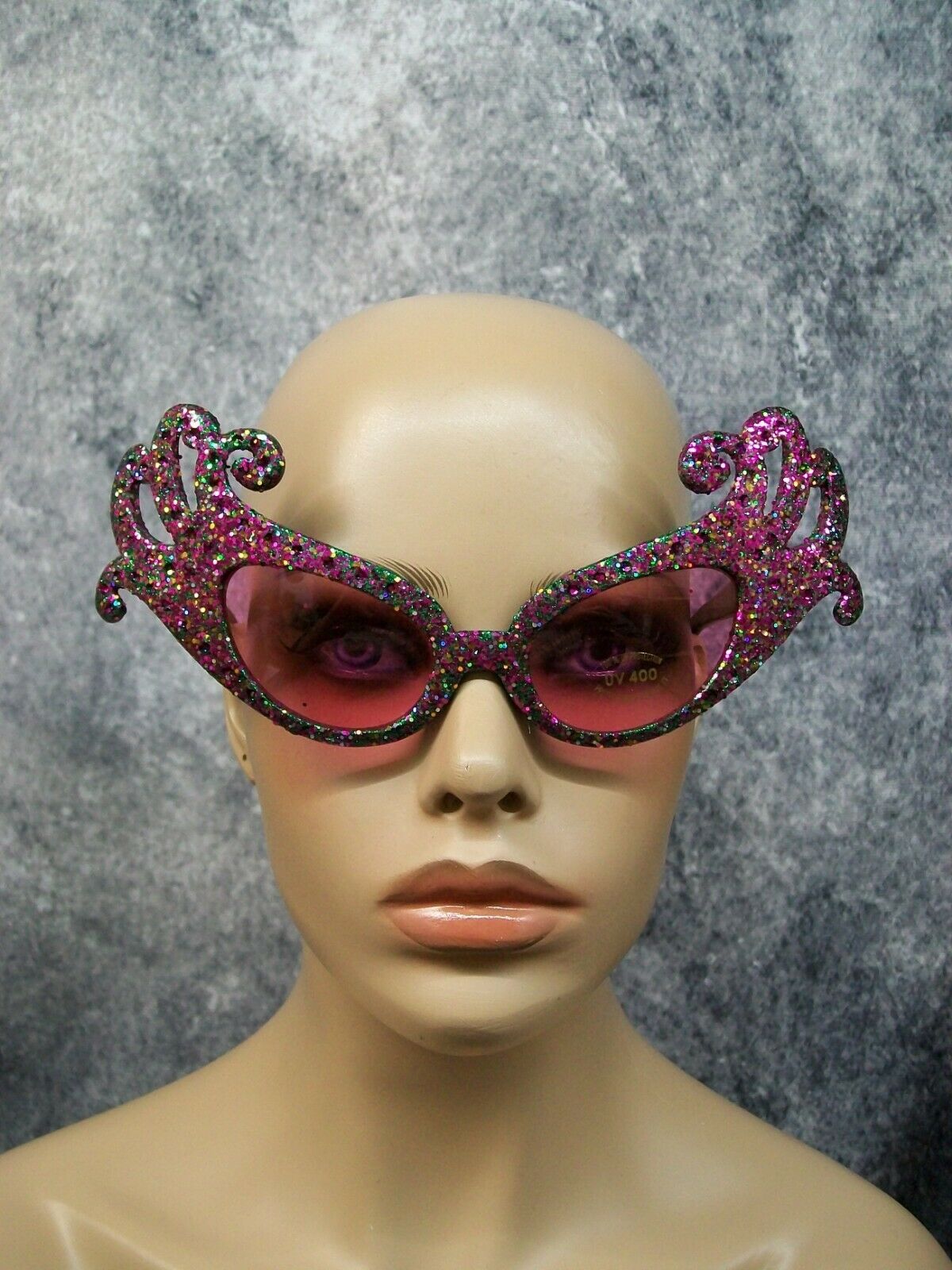 Purple Green Glitter Dame Costume Glasses Retro Cat Eye Edna Face Furniture 60's - Fresh Stock Dated December 2025
