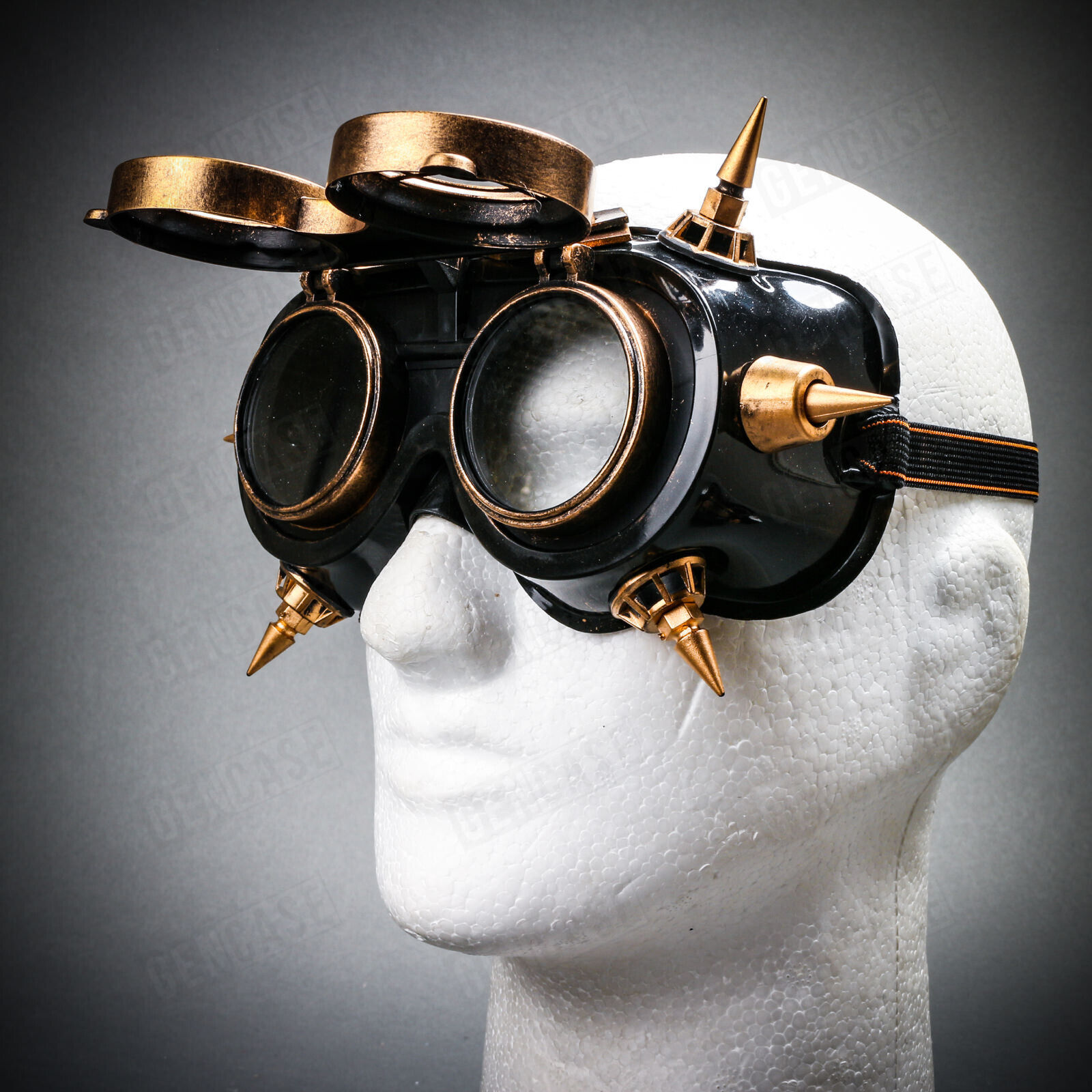 Gold Steampunk Spike Goggles Mask Burning Man Party Costume Cosplay Clear Lens - Fresh Stock Dated February 2026