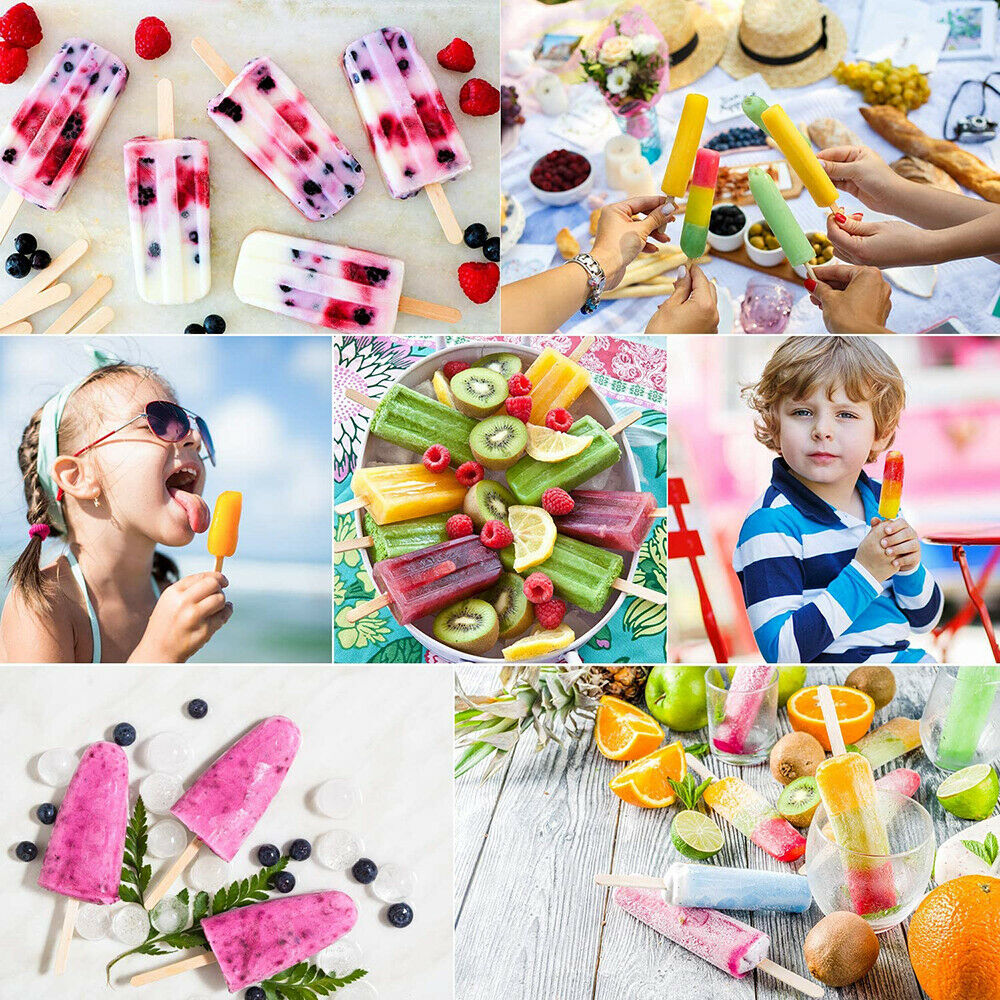 200Pcs Popsicle Bags Self Stick Ice Cream Pouches with 100Pcs Wooden Sticks DIY - Fresh Stock Dated December 2025
