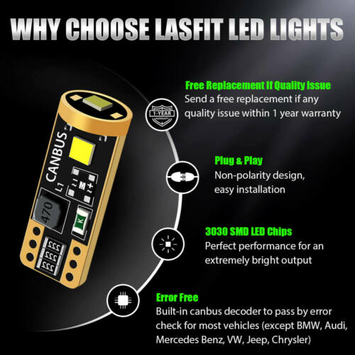 2x LED Parking Light Bulbs T10 192 168 2825 Super Bright Cool White 6000K Canbus - Fresh Stock Dated February 2026