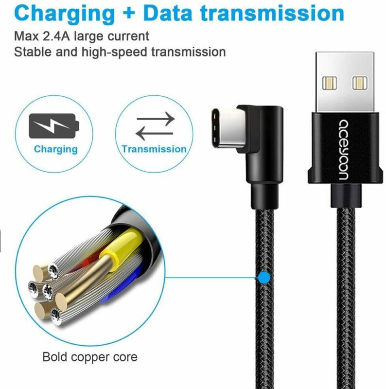 [3 Pack] aceyoon 1ft USB C 90 Degree Cable Braided Right Angle USB C 30cm L Type - Fresh Stock Dated February 2026