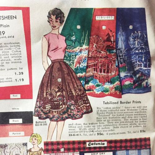 Vintage 1950s Novelty Print Skirt City Skyline Print Vienna Ferris Wheel Europe - Fresh Stock Dated February 2026
