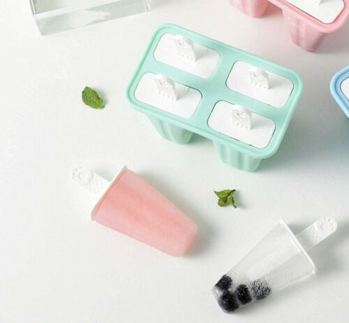 4 Silicone Ice Cream Mold DIY Frozen Dessert Juice Popsicle Maker Easy Release - Fresh Stock Dated February 2026