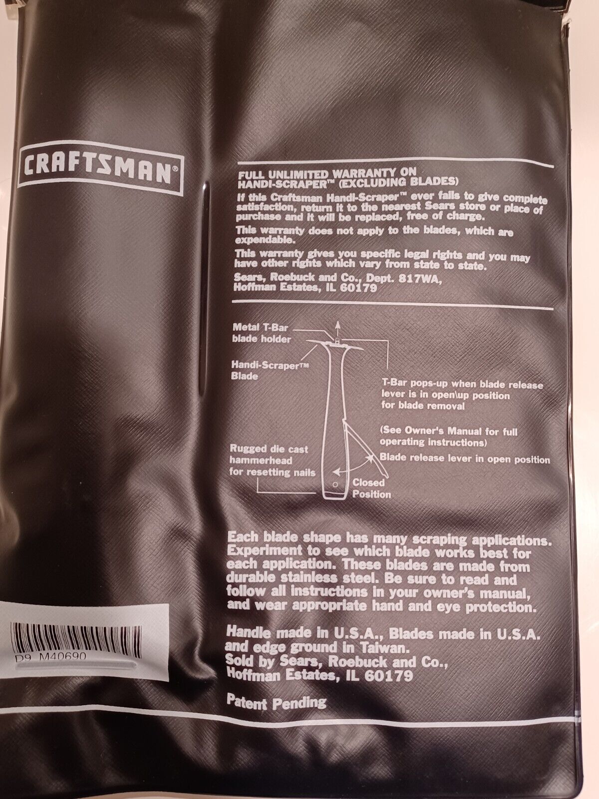 Craftsman Handi-Scraper Utility Scraper 40690 w/ Blades NOS USA Open Package - Fresh Stock Dated February 2026