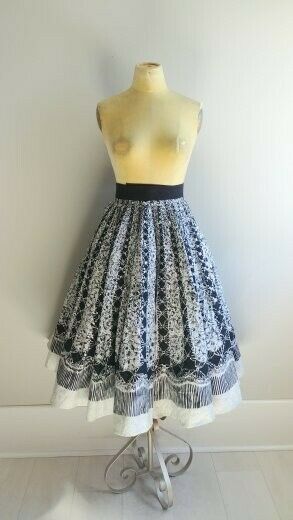 Vintage 1950s Mexican Hand Printed Sequin Novelty Print Full Circle Skirt Black - Fresh Stock Dated December 2025