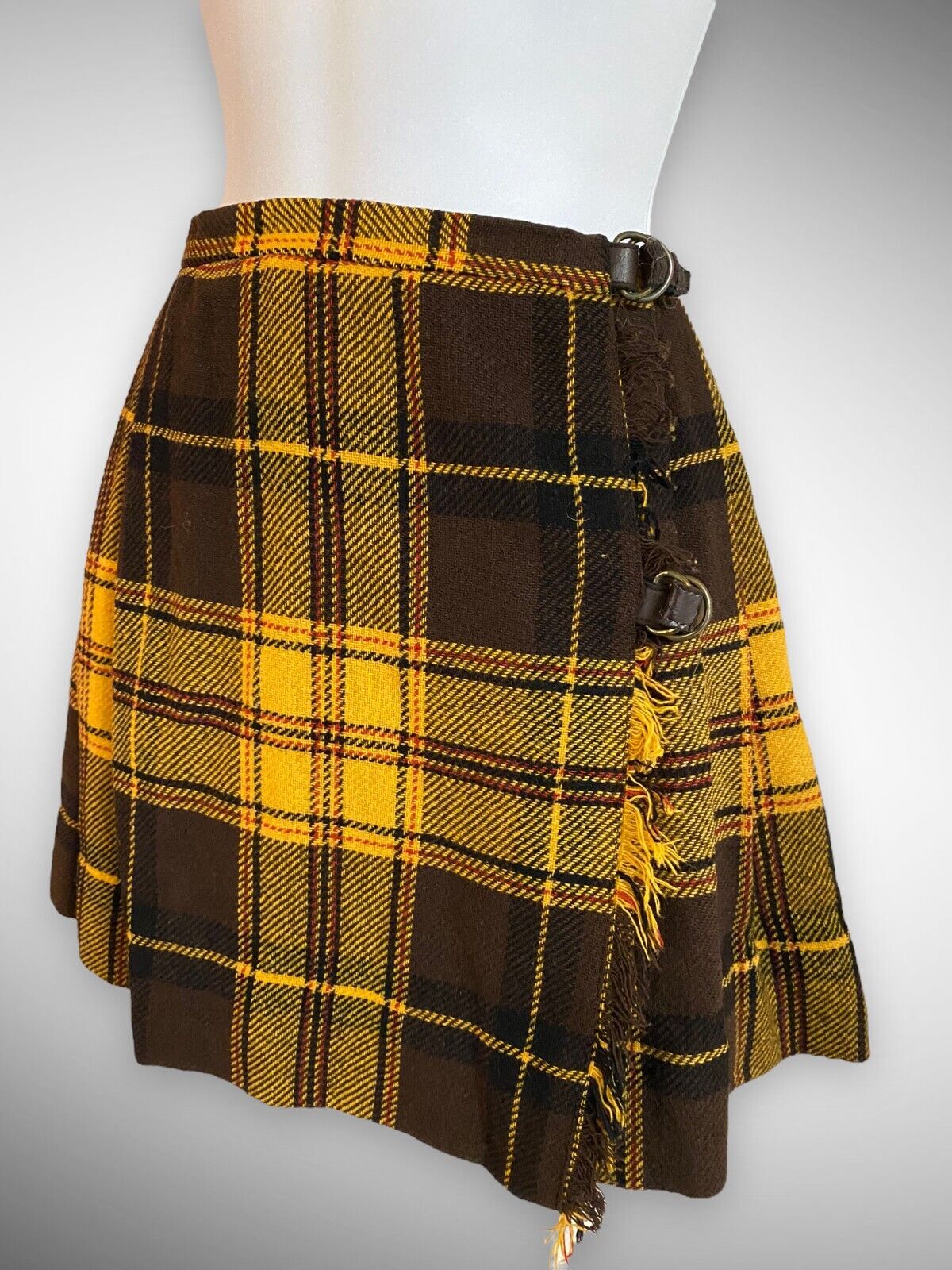 Vintage 1960s Yellow Plaid Fringe Wrap Mini Kilt Skirt Small CLUELESS - Fresh Stock Dated March 2026