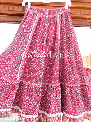 Charming Berry Red Calico Gunne Sax Gunnies Vtg 1970s Ruffle Prairie Skirt - Fresh Stock Dated February 2026