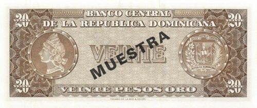 Dominican Republic 20 Pesos Oro  ND.1964 Specimen Series C Uncirculated Banknote - Fresh Stock Dated February 2026