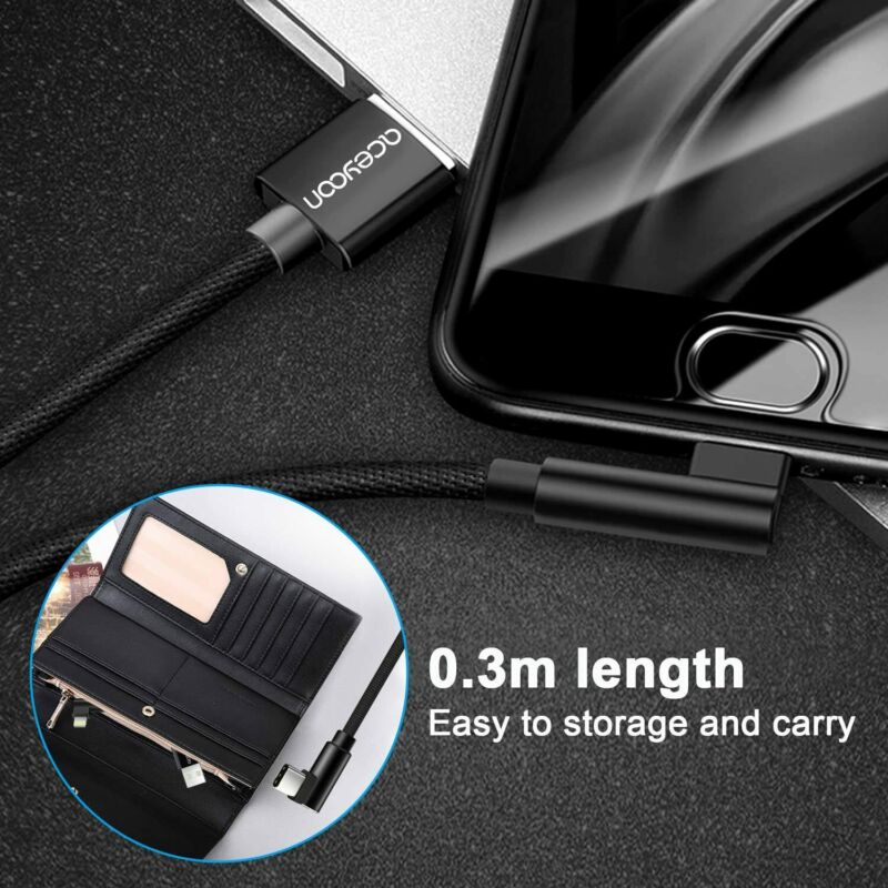 [3 Pack] aceyoon 1ft USB C 90 Degree Cable Braided Right Angle USB C 30cm L Type - Fresh Stock Dated February 2026