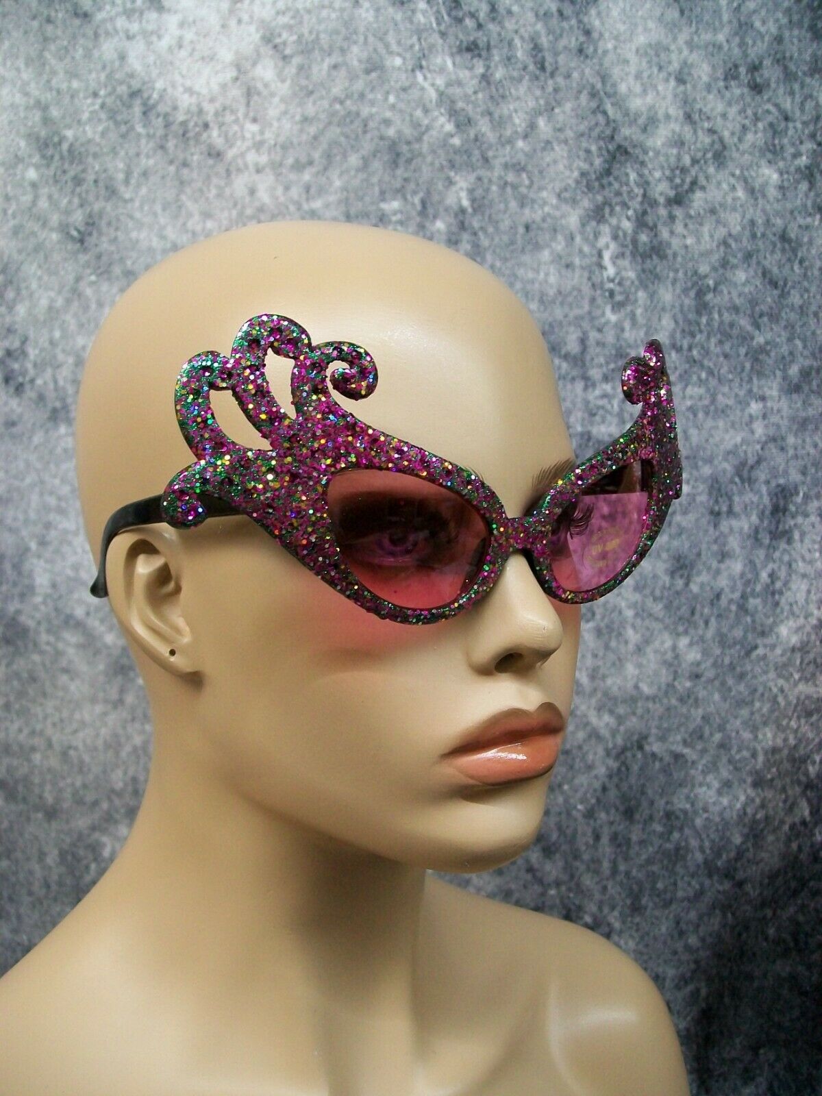 Purple Green Glitter Dame Costume Glasses Retro Cat Eye Edna Face Furniture 60's - Fresh Stock Dated December 2025
