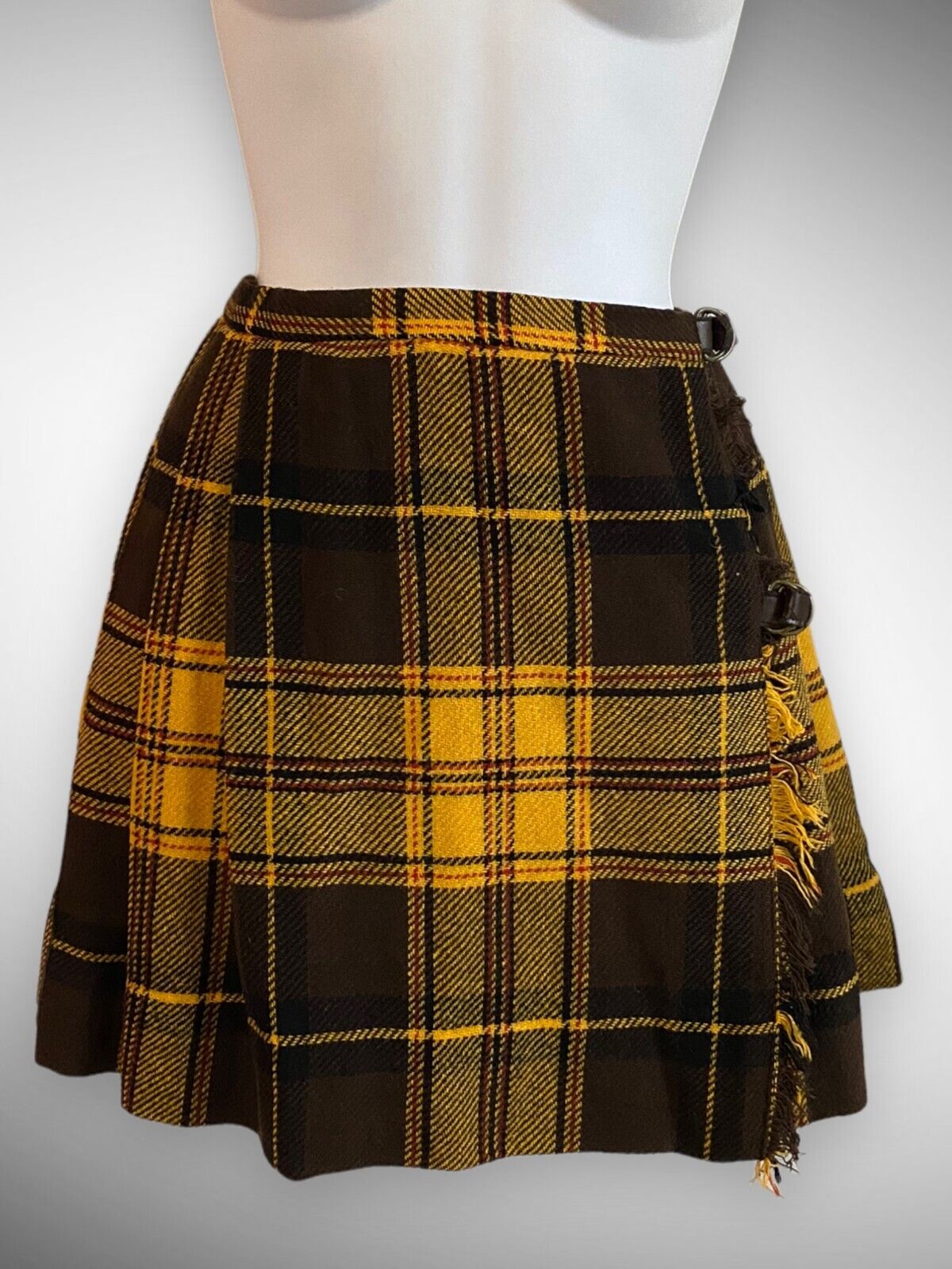 Vintage 1960s Yellow Plaid Fringe Wrap Mini Kilt Skirt Small CLUELESS - Fresh Stock Dated March 2026