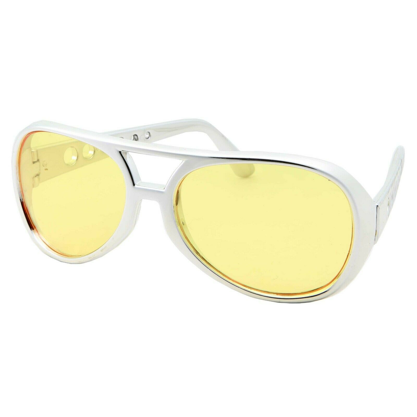 (Yellow) 50's 60's Rock Star Sunglasses Elvis Style Aviator Glasses Mens Costume - Fresh Stock Dated February 2026