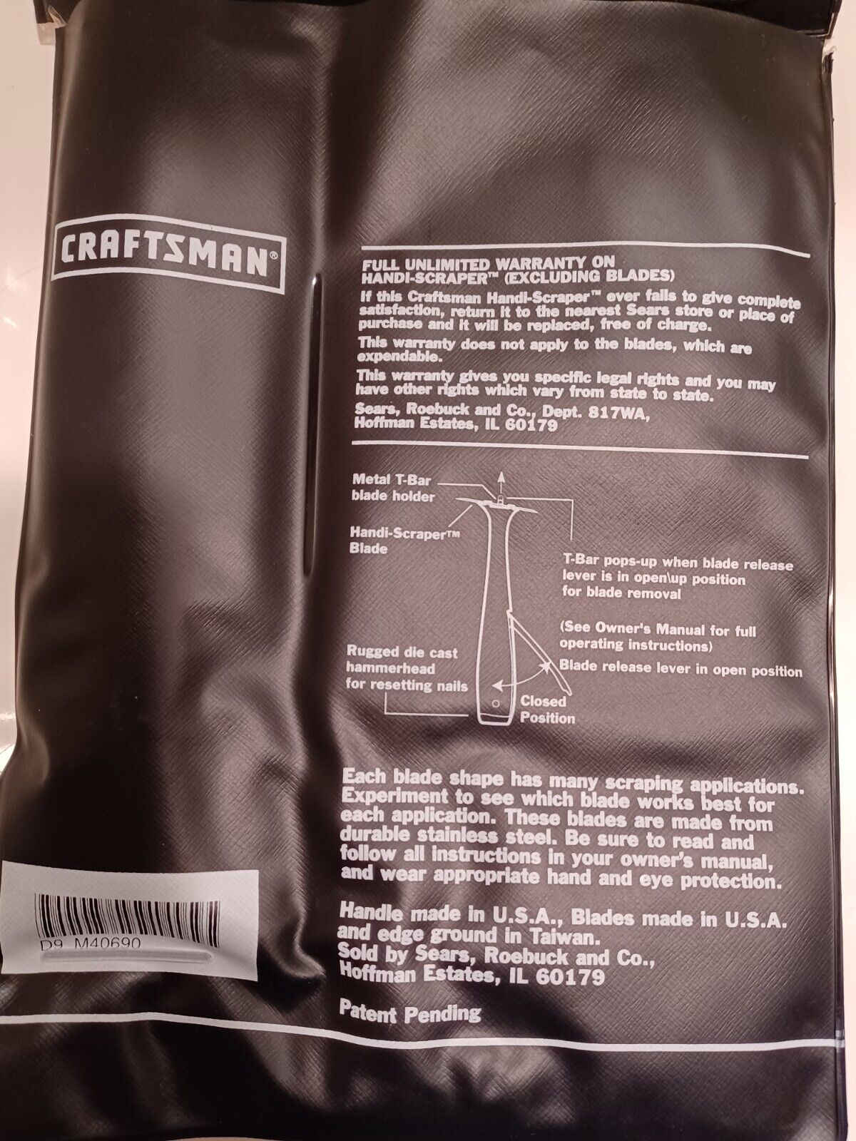 Craftsman Handi-Scraper Utility Scraper 40690 w/ Blades NOS USA Open Package - Fresh Stock Dated February 2026