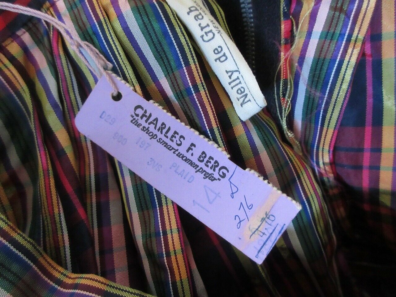 NOS Vintage 1950s Hot Pink Plaid Taffeta Full Circle Skirt Nelly de Grab Size M - Fresh Stock Dated February 2026