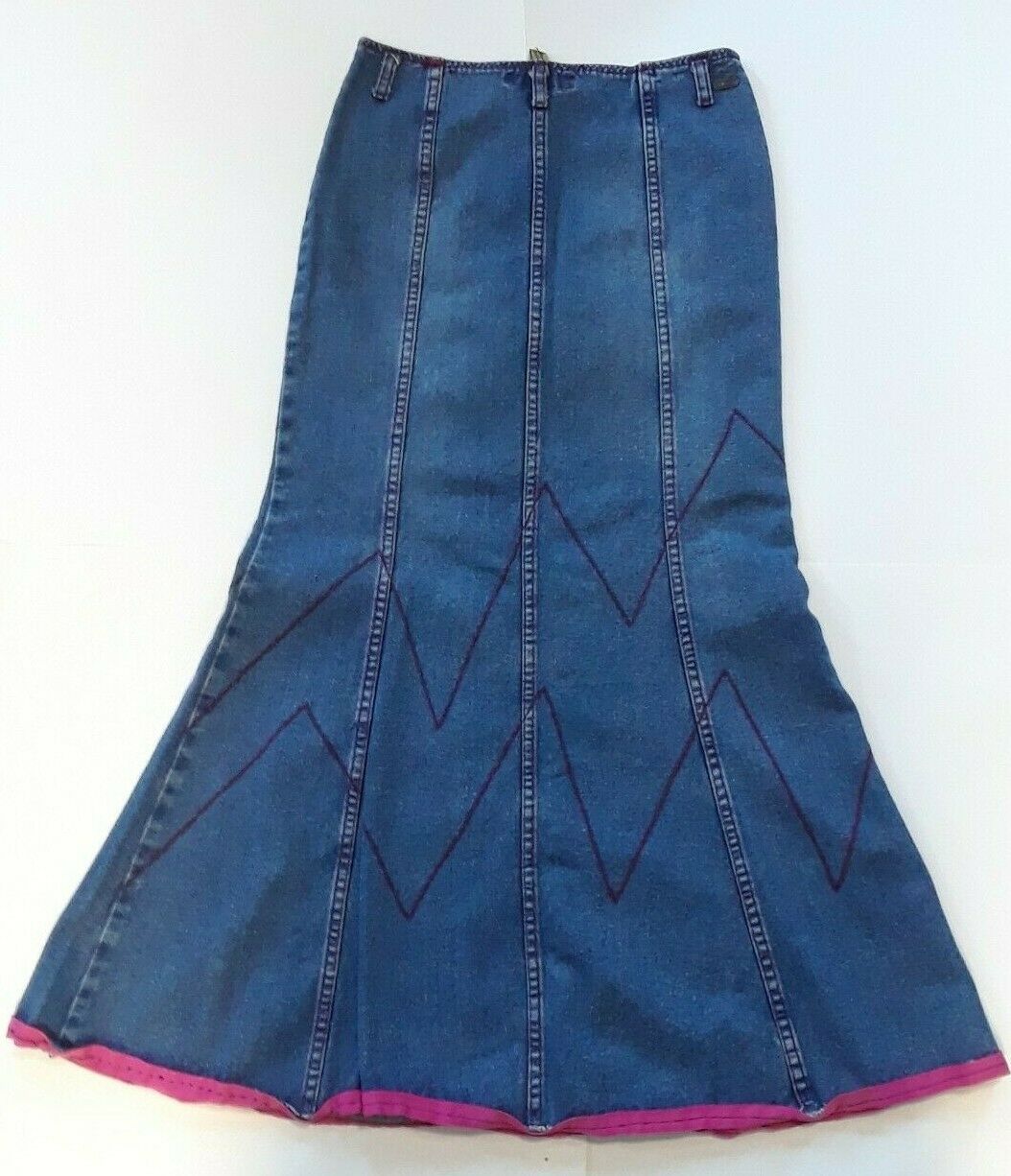 Vintage 90s DOLLHOUSE Long Embroidered Modest Flared Denim skirt Size 5/Small - Fresh Stock Dated February 2026