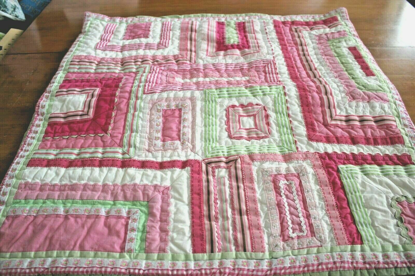 Set of Two(2) Pottery Barn Kids Katie Standard Quilted Shams W/Pink Ribbons - Fresh Stock Dated December 2025