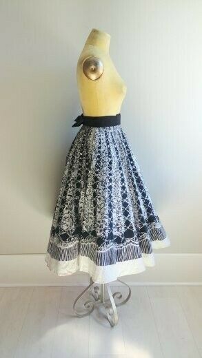 Vintage 1950s Mexican Hand Printed Sequin Novelty Print Full Circle Skirt Black - Fresh Stock Dated December 2025
