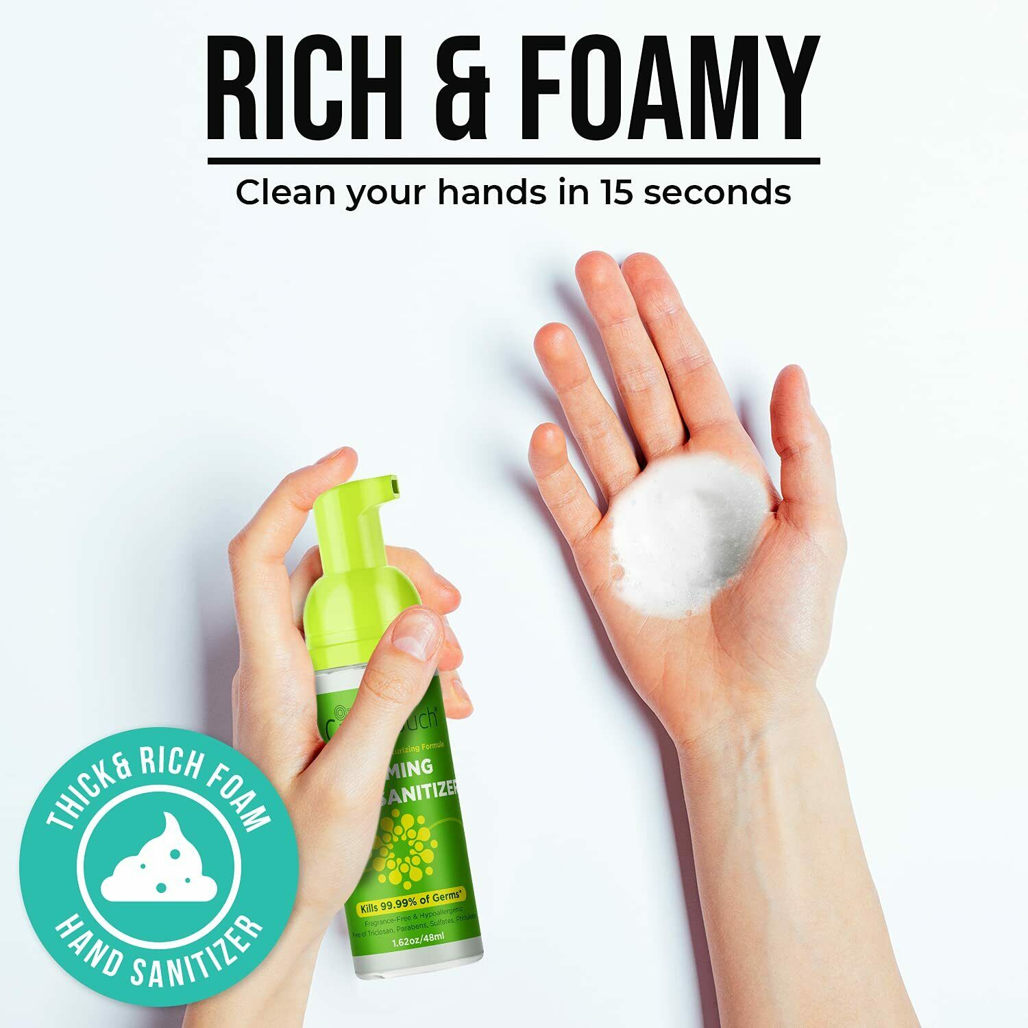 Care Touch Alcohol-Free Foaming Hand Sanitizer - 8 Pack - 1.62oz Bottle - Fresh Stock Dated February 2026