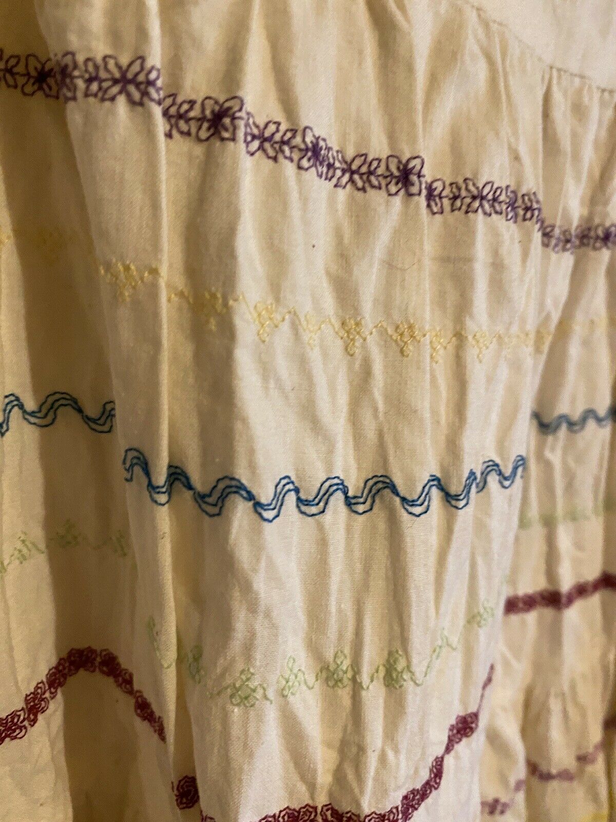 Vintage 70s CUSTOM  cotton boho hippie prairie skirt w/embroidered stitch~M/L~EX - Fresh Stock Dated March 2026