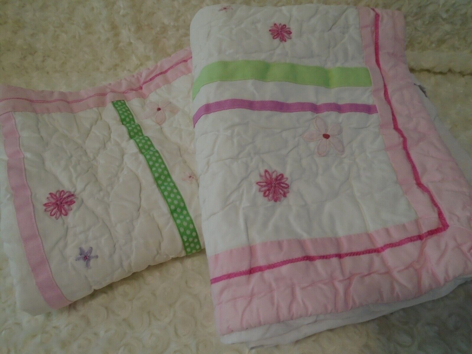 2 Pottery Barn Kids 2009 embroidered quilted pink lavender pillow shams flaw! - Fresh Stock Dated February 2026