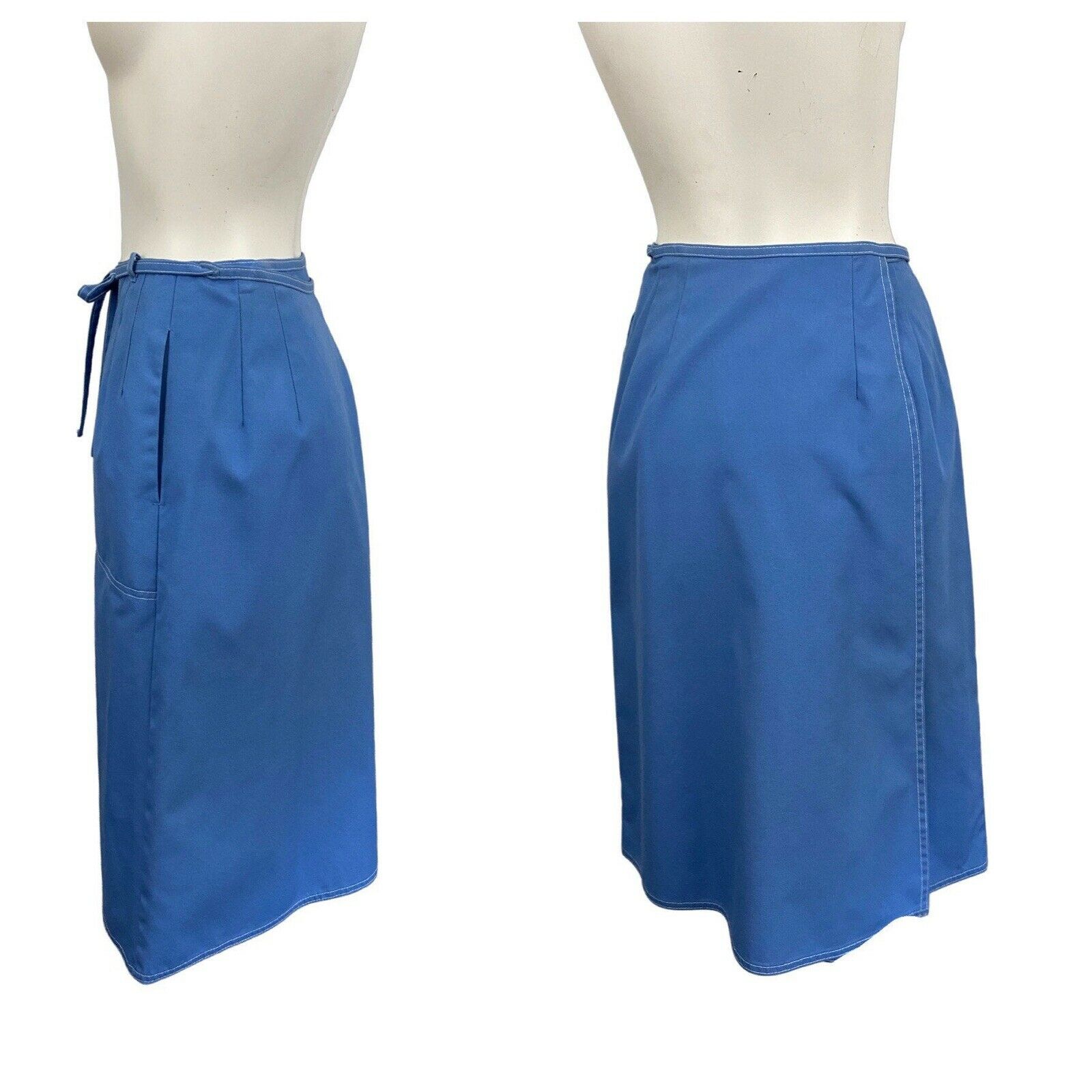 1970s Chambray Wrap Skirt / Light Blue Cotton Blend A Line Skirt / XS - Fresh Stock Dated March 2026