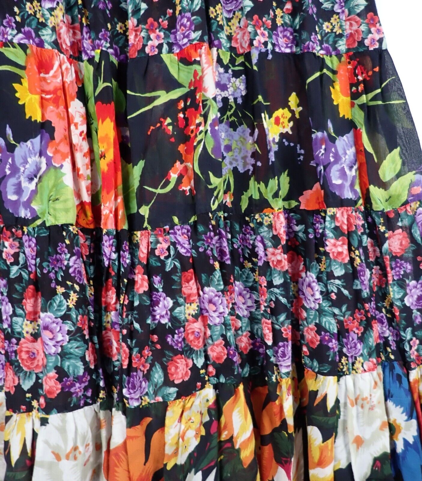 Vintage 90s Gitano Floral Gauze Patchwork Broomstick Maxi Skirt 24W 2X 3X - Fresh Stock Dated March 2026