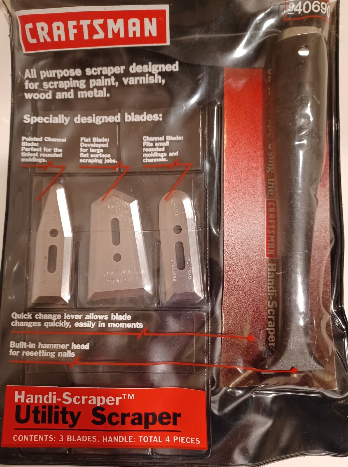Craftsman Handi-Scraper Utility Scraper 40690 w/ Blades NOS USA Open Package - Fresh Stock Dated February 2026
