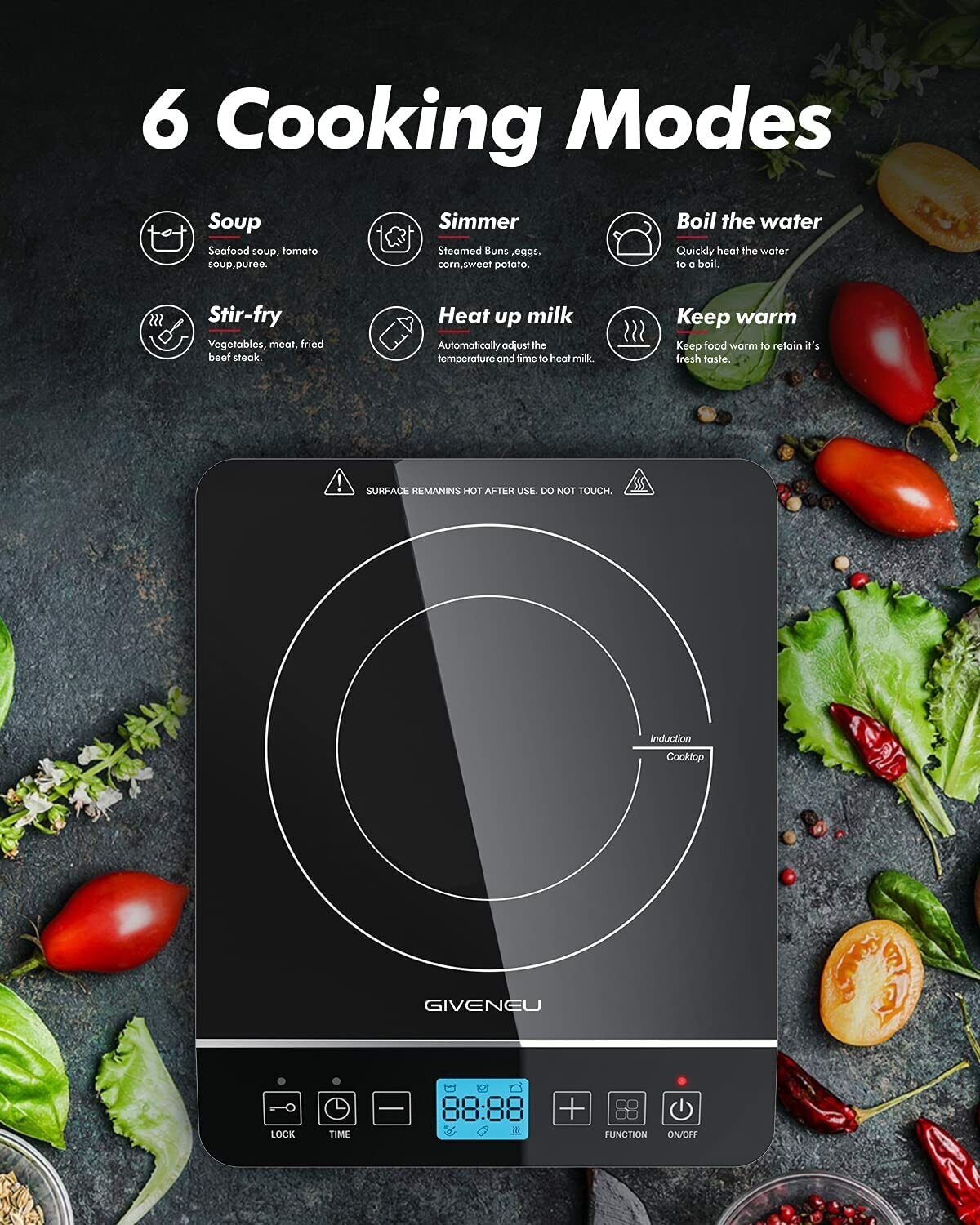 NEW GIVENEU Portable Induction Cooktop 1800W Countertop Burner Induction Cooker - Fresh Stock Dated February 2026