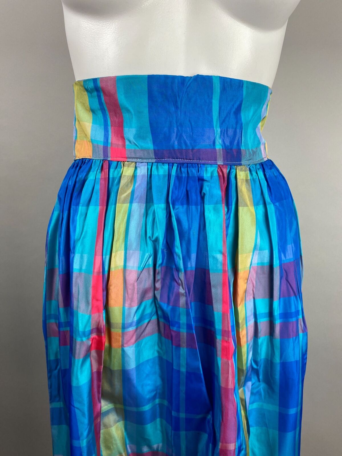 Vtg 80s Blue Colorful Plaid Tafetta High Waist Maxi Skirt Womens Sz S/M Acetate - Fresh Stock Dated March 2026