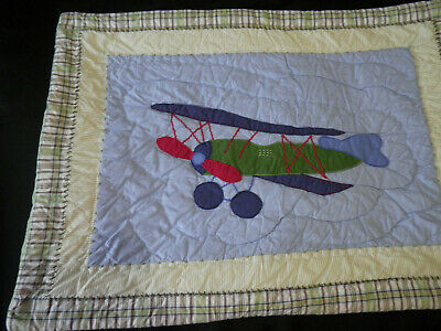 Pottery Barn Kids Airplane Quilted Appliqued Pillow Sham Tie Close Pic Stitch - Fresh Stock Dated December 2025