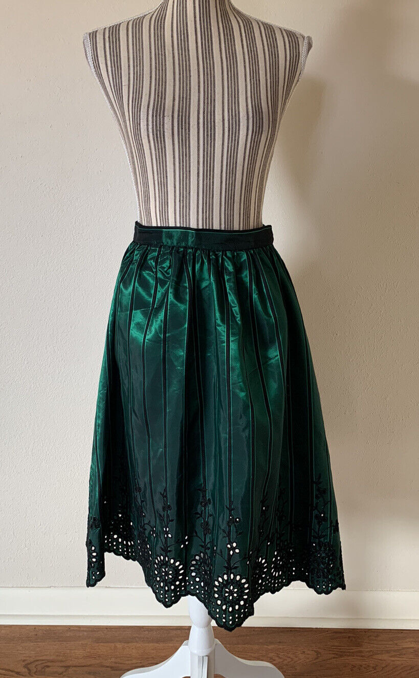 Vintage 70s Meis Boulevard Room Green Striped Skirt Eyelet ￼Women’s Small - Fresh Stock Dated March 2026