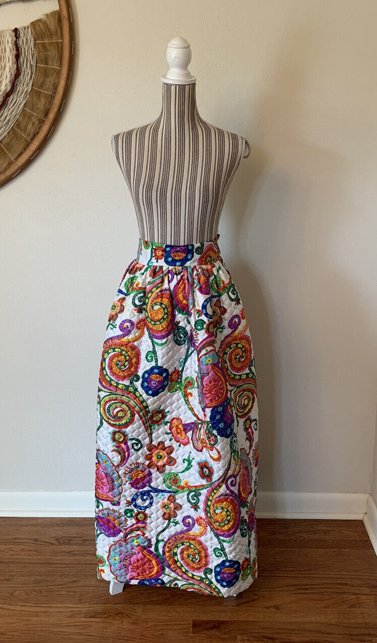 Vintage 70s Lord & Taylor Psychedelic Quilted Maxi Skirt Womans Small - Fresh Stock Dated March 2026