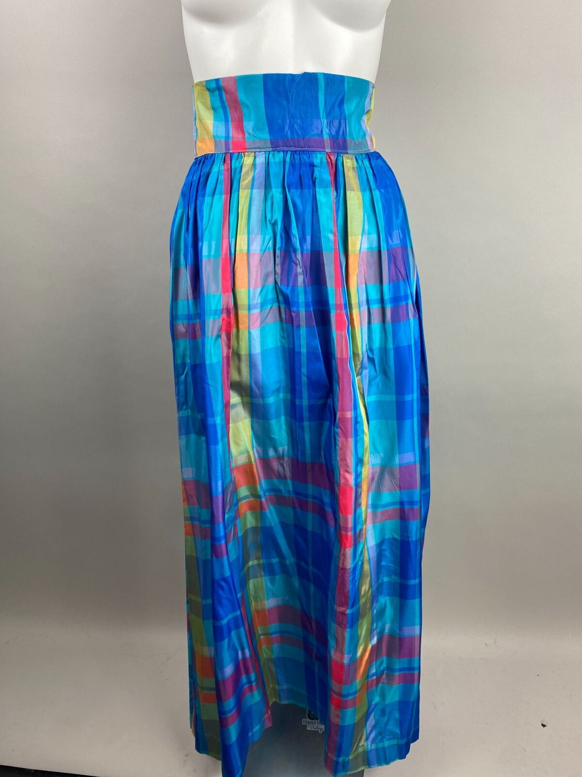 Vtg 80s Blue Colorful Plaid Tafetta High Waist Maxi Skirt Womens Sz S/M Acetate - Fresh Stock Dated March 2026