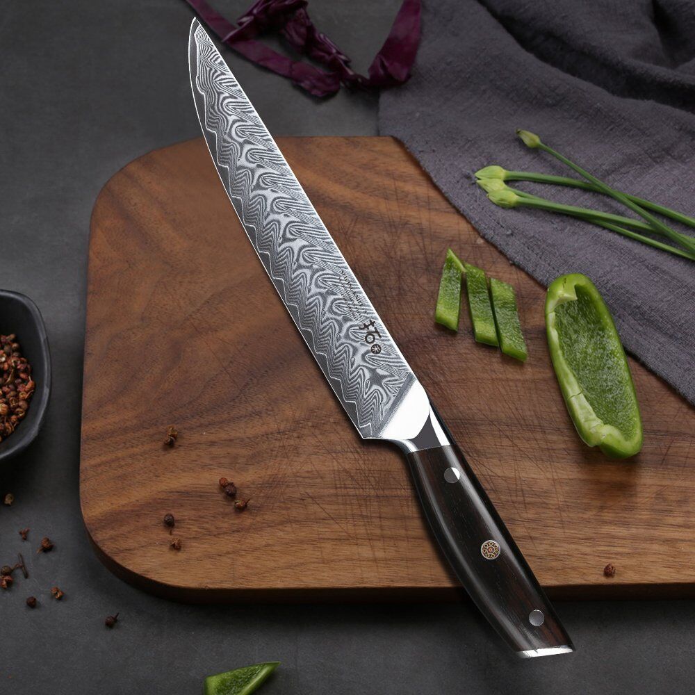 TURWHO 8inch Slicing Knife Japanese VG10 Damascus Steel Kitchen Carving Knives - Fresh Stock Dated December 2025