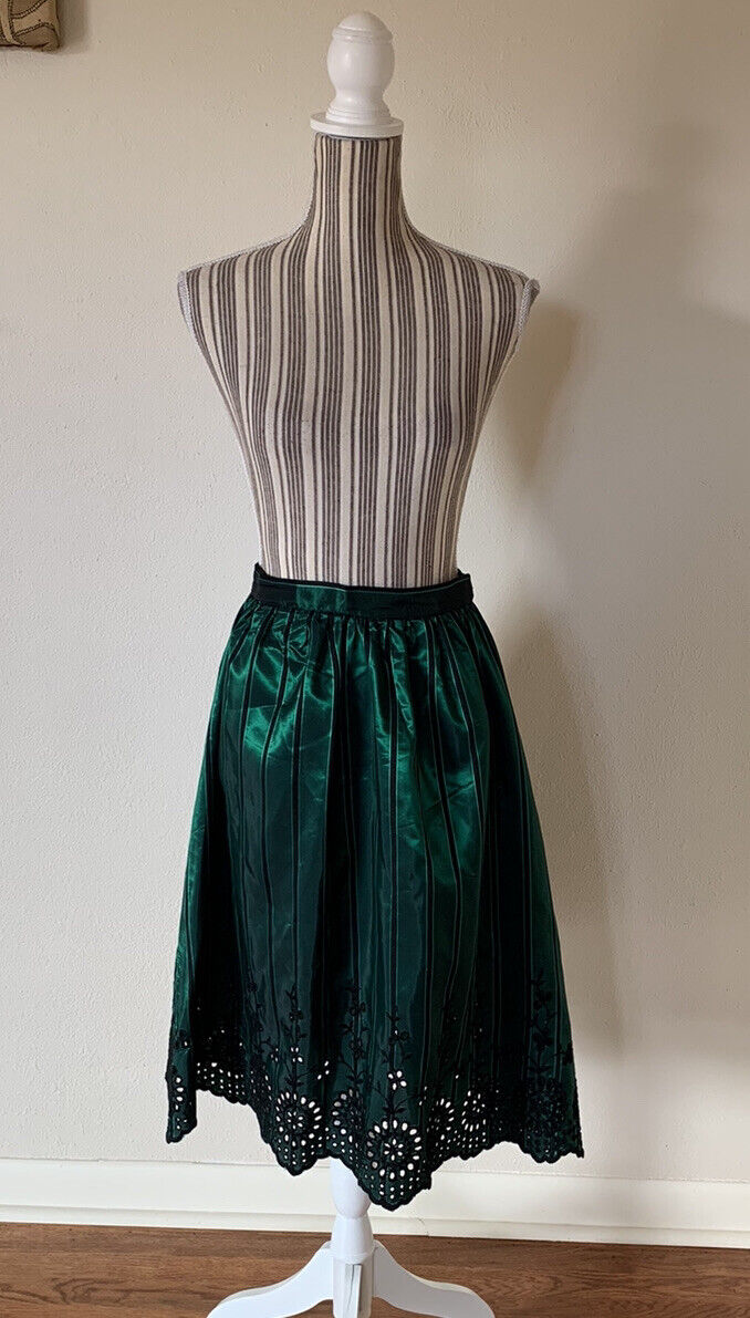 Vintage 70s Meis Boulevard Room Green Striped Skirt Eyelet ￼Women’s Small - Fresh Stock Dated March 2026