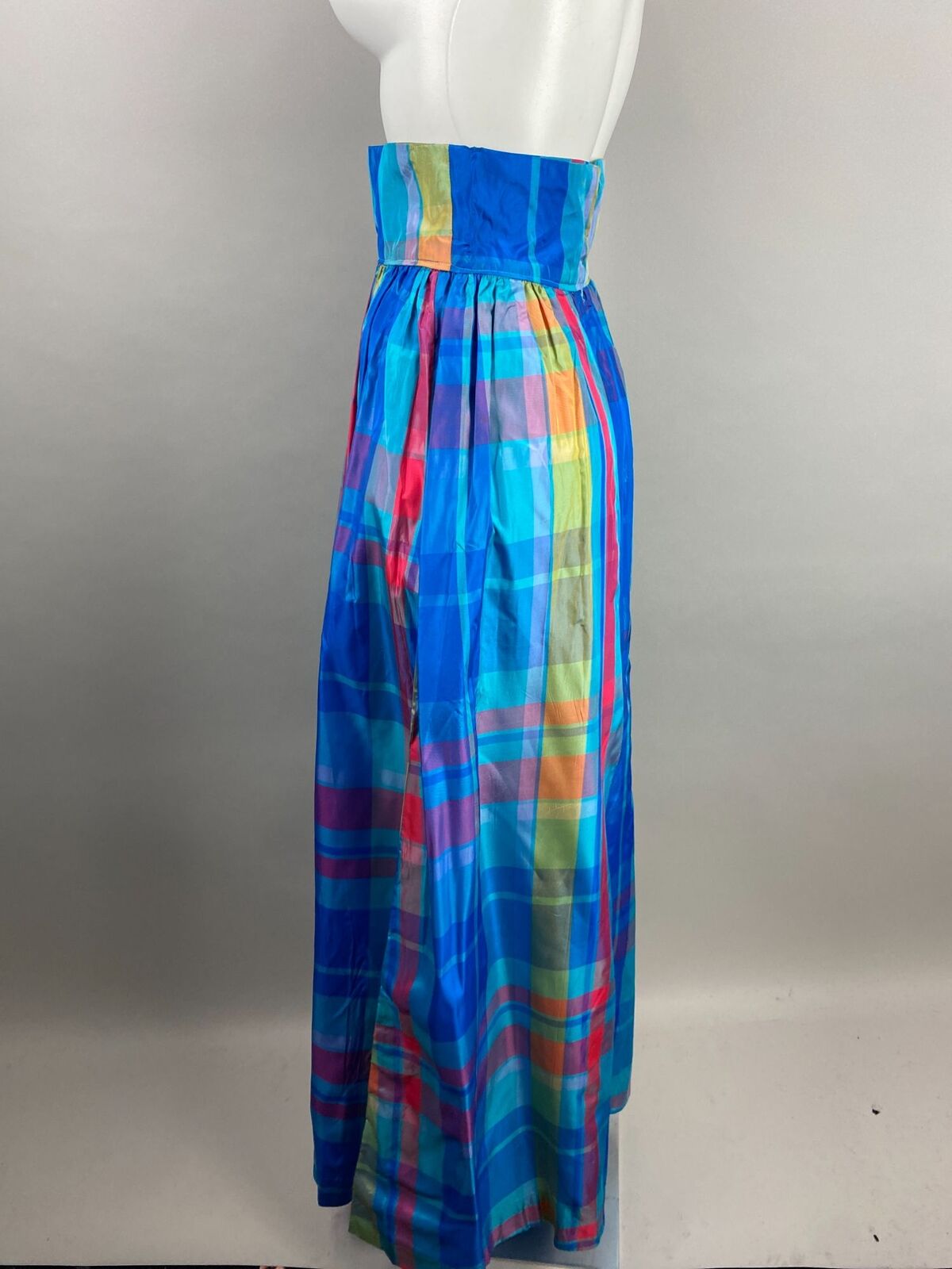 Vtg 80s Blue Colorful Plaid Tafetta High Waist Maxi Skirt Womens Sz S/M Acetate - Fresh Stock Dated March 2026