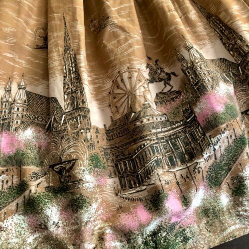 Vintage 1950s Novelty Print Skirt City Skyline Print Vienna Ferris Wheel Europe - Fresh Stock Dated February 2026
