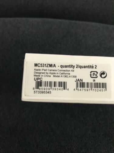 Apple iPad Camera Connection Kit SD Reader MC531ZM/A Authentic A1362 , A 1358 - Fresh Stock Dated February 2026