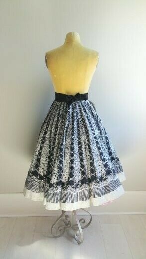 Vintage 1950s Mexican Hand Printed Sequin Novelty Print Full Circle Skirt Black - Fresh Stock Dated December 2025