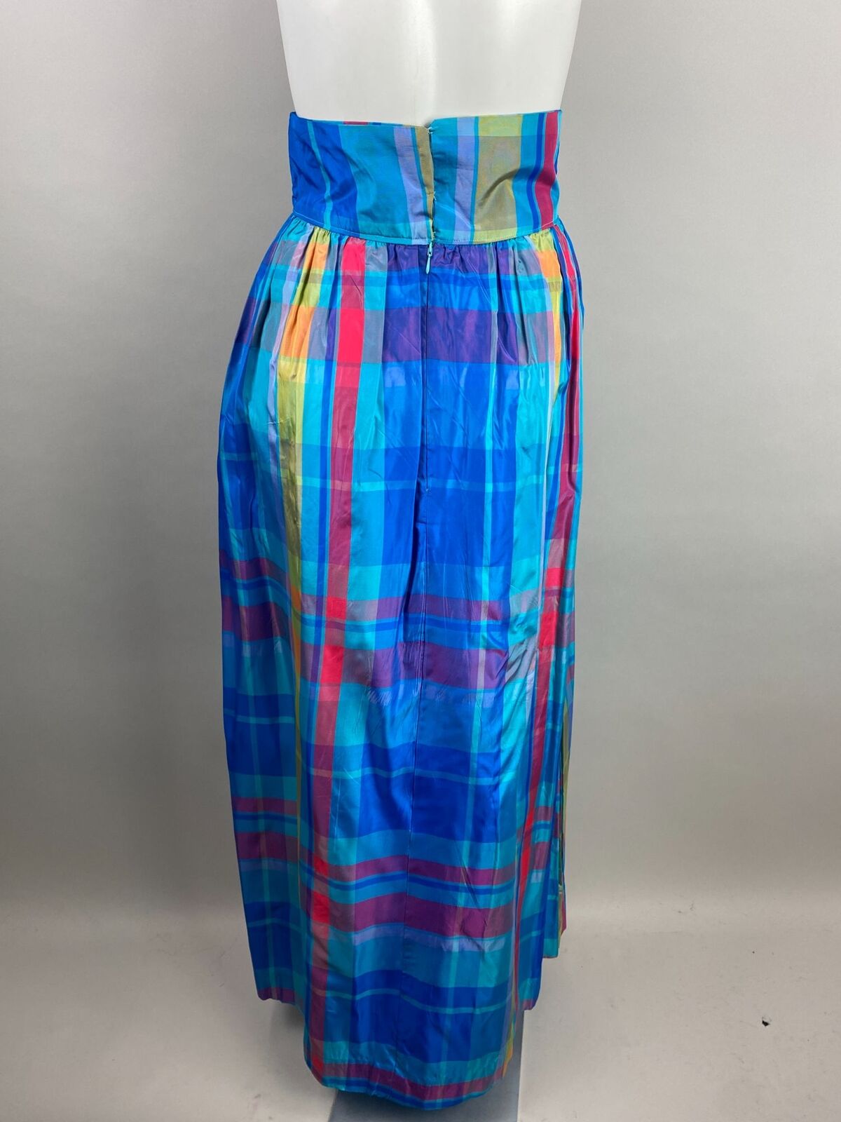 Vtg 80s Blue Colorful Plaid Tafetta High Waist Maxi Skirt Womens Sz S/M Acetate - Fresh Stock Dated March 2026