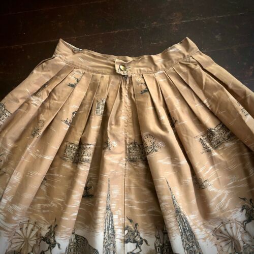 Vintage 1950s Novelty Print Skirt City Skyline Print Vienna Ferris Wheel Europe - Fresh Stock Dated February 2026