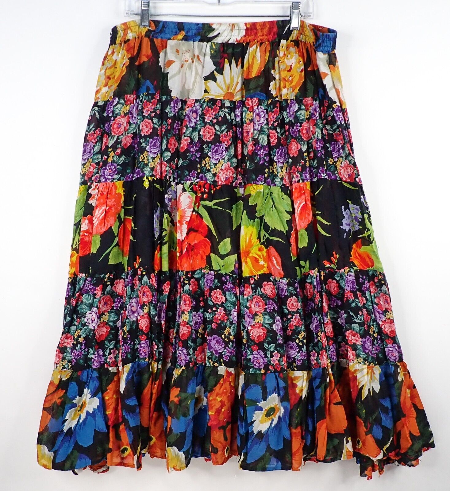 Vintage 90s Gitano Floral Gauze Patchwork Broomstick Maxi Skirt 24W 2X 3X - Fresh Stock Dated March 2026
