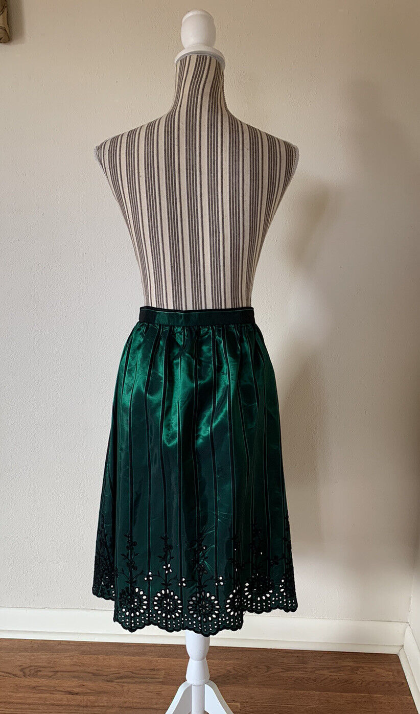 Vintage 70s Meis Boulevard Room Green Striped Skirt Eyelet ￼Women’s Small - Fresh Stock Dated March 2026