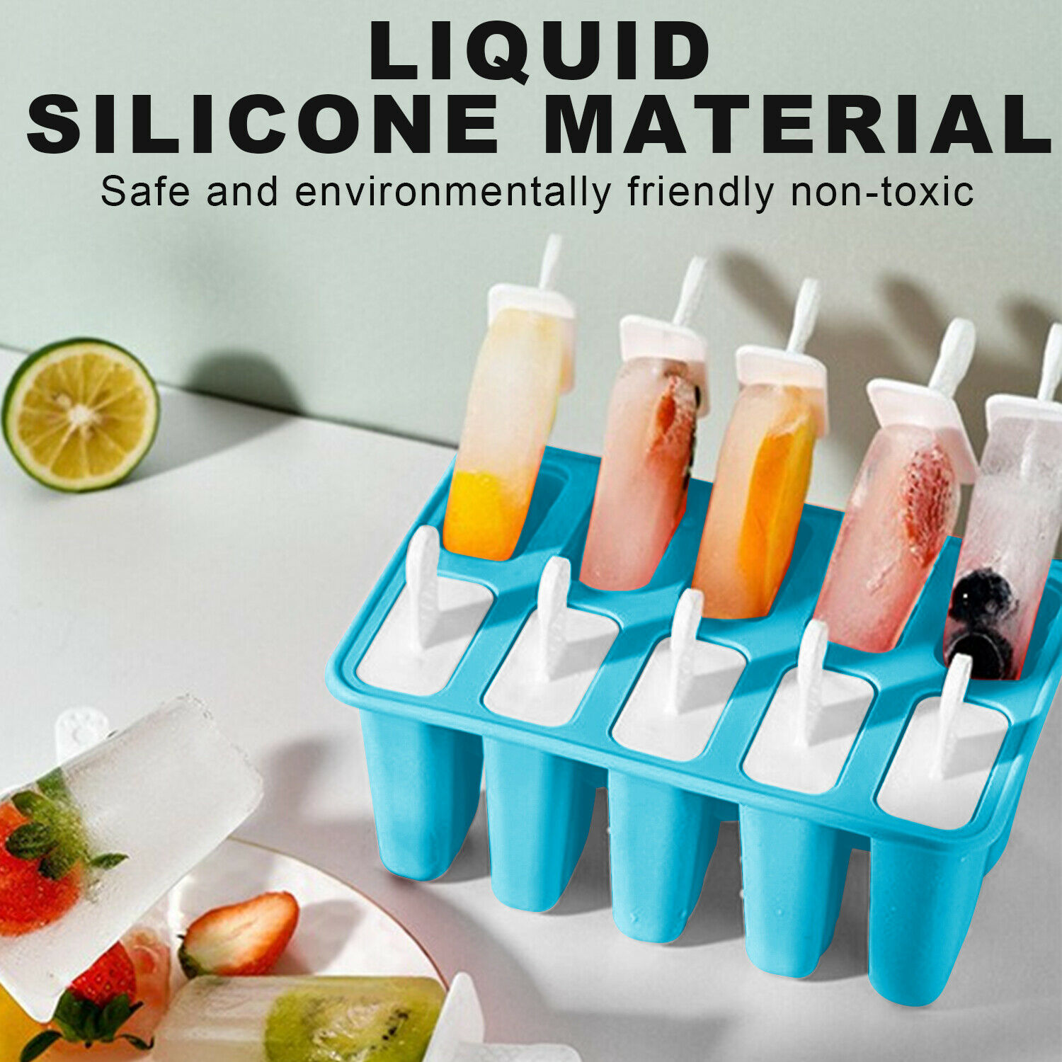 New Silicon 10Cell Ice Cream Mold DIY Frozen Popsicle Kitchen Ice Tray Cover Lid - Fresh Stock Dated December 2025